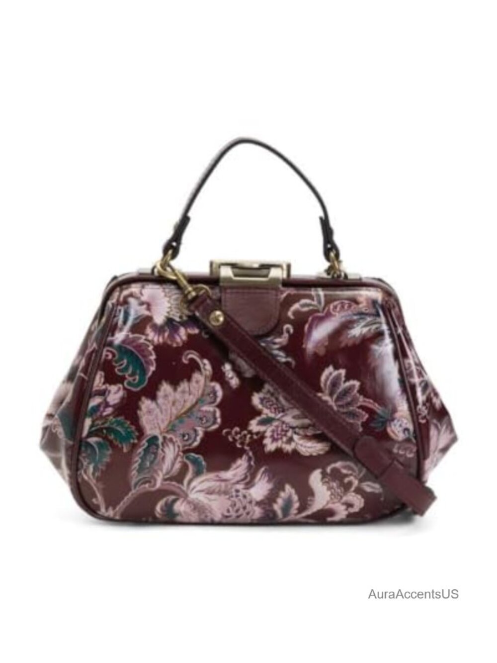 Leather Satchel Purse with Kiss Lock Clasp